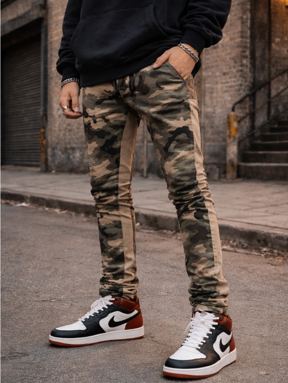 KDNK Camo Panel Skinny Jeans Long Inseam Streetwear Size 32x36